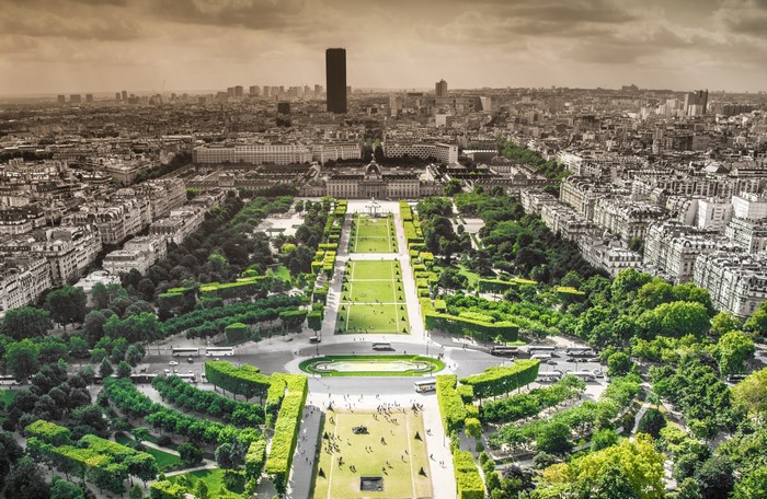 Paris, France from above with Champ de Mars