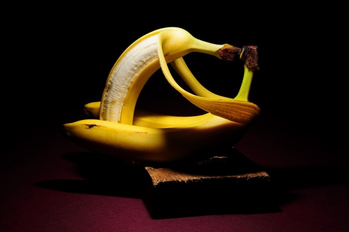 Peeled banana artfully arranged