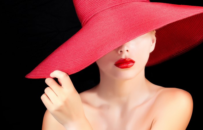 Woman in Red Hat with Red Lips