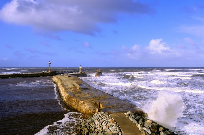 Whitby Lighthouses and Stormy Sea