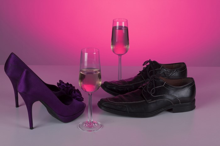 Purple Stilettos and Black Dress Shoes with Champagne
