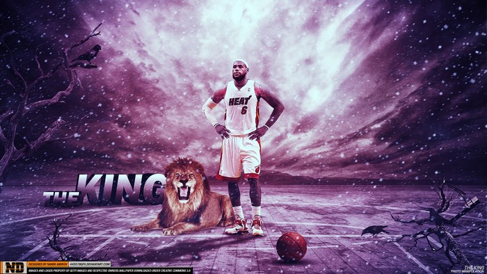 LeBron James with a lion and basketball