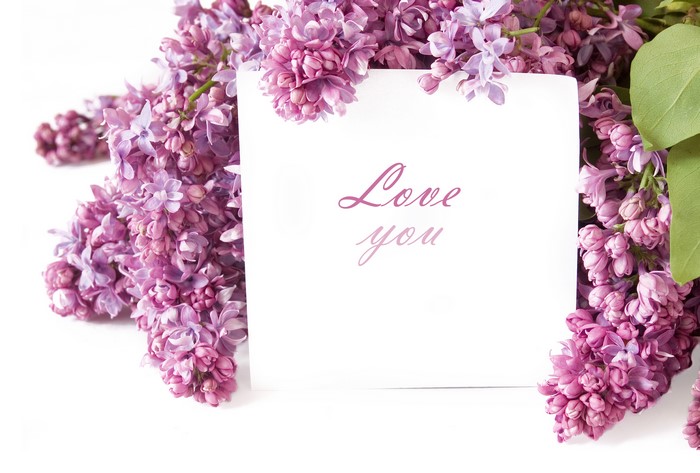 Love you card with Lilac flowers