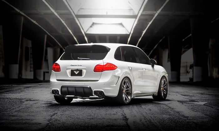 White Porsche 958 V-CT Edition Cayenne Back View