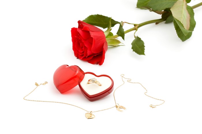 Red Rose with Heart-shaped Ring Box and Necklace