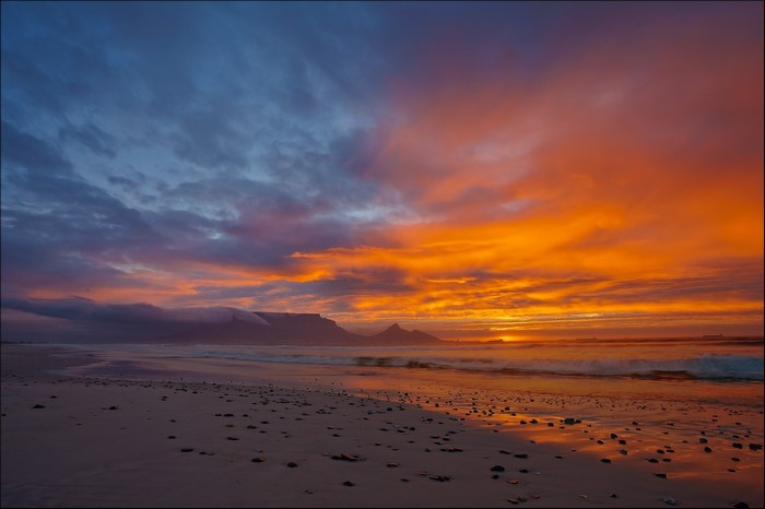 Sunset over Table Mountain and beach