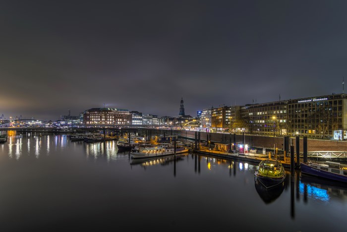 Hamburg Riverboat Marina at Night