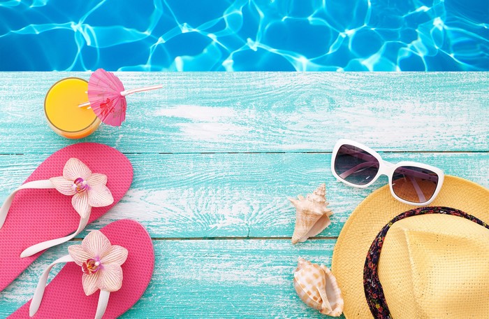 Summer vacation items by the pool