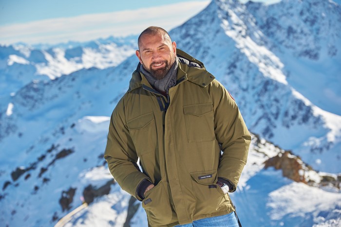 Dave Bautista in Canada Goose Jacket on Snowy Mountains