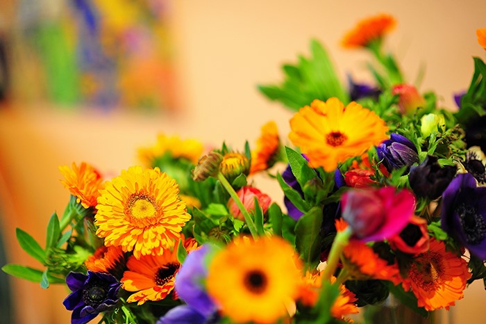 Bouquet of Anemones and Calendula flowers