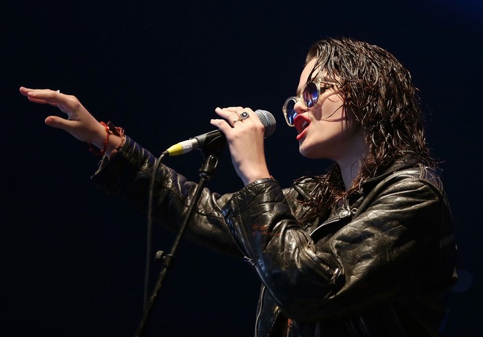 Sky Ferreira singing into a microphone at Splendour In The Grass 2014
