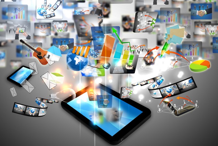 Tablet computer with floating digital media elements