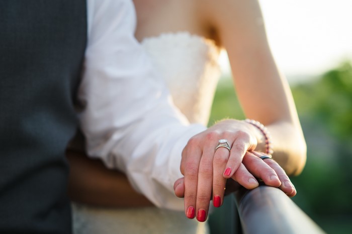 Bride and Groom hands with wedding rings