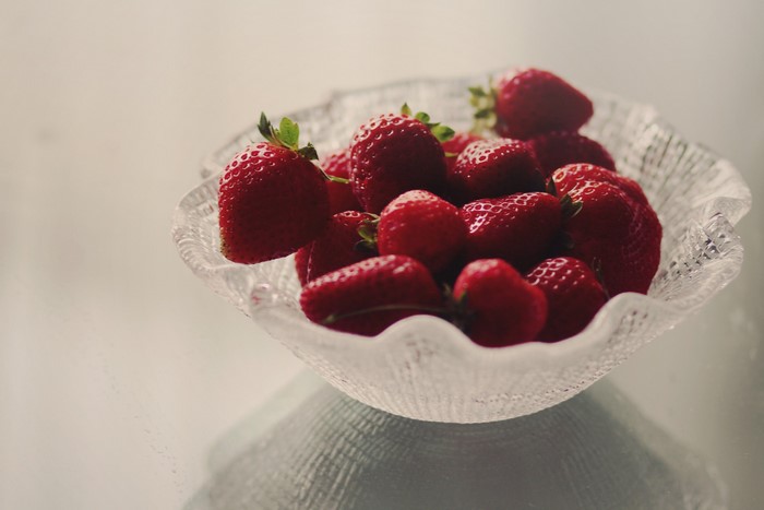Strawberries in a glass bowl