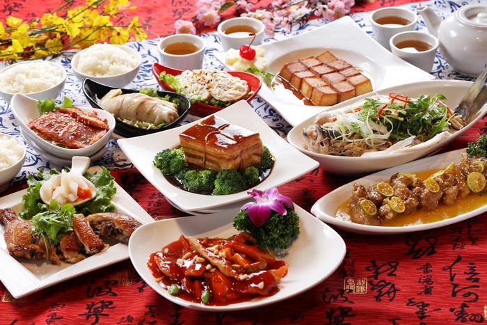 Chinese New Year Feast with Various Dishes