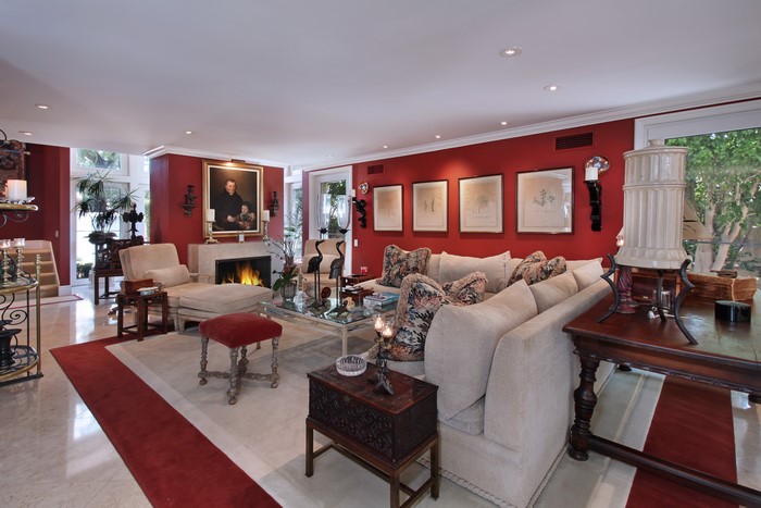 Living room with fireplace and sofa