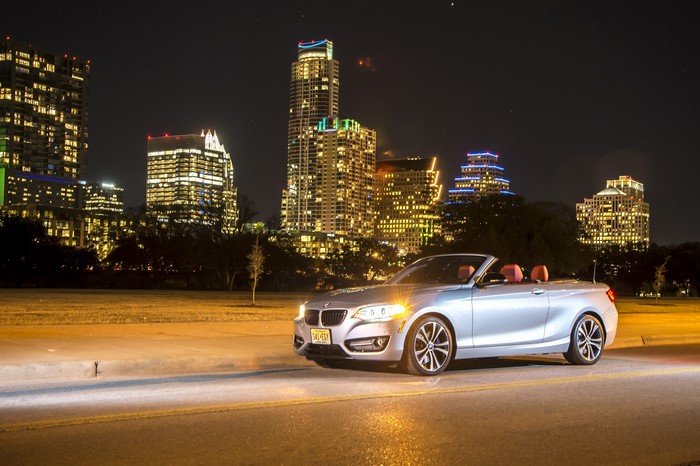 Silver BMW 228i Convertible at Night in City