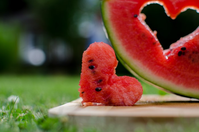 Watermelon Heart on Cutting Board
