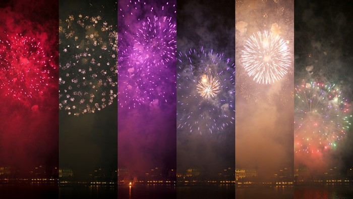 4K Fireworks Display Over City at Night