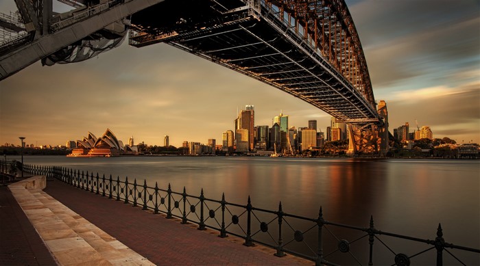 Sydney Harbour Bridge and Opera House at sunset
