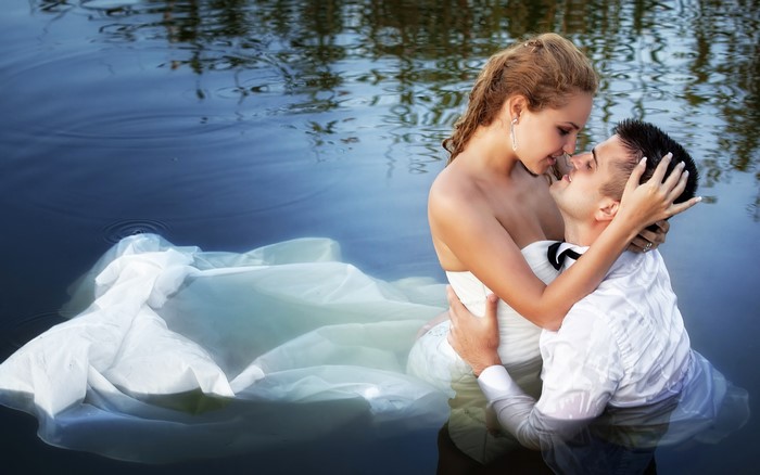 Bride and Groom in water