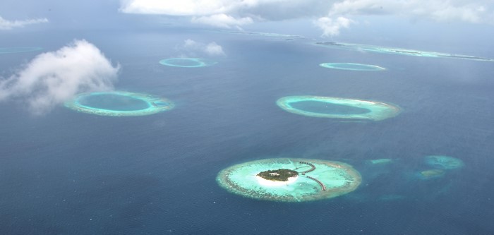 Aerial view of islands in the Maldives