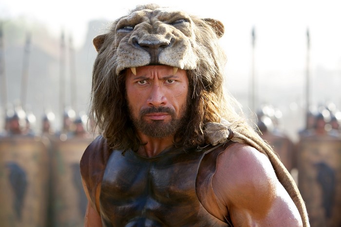 Dwayne Johnson as Hercules wearing a lion's head