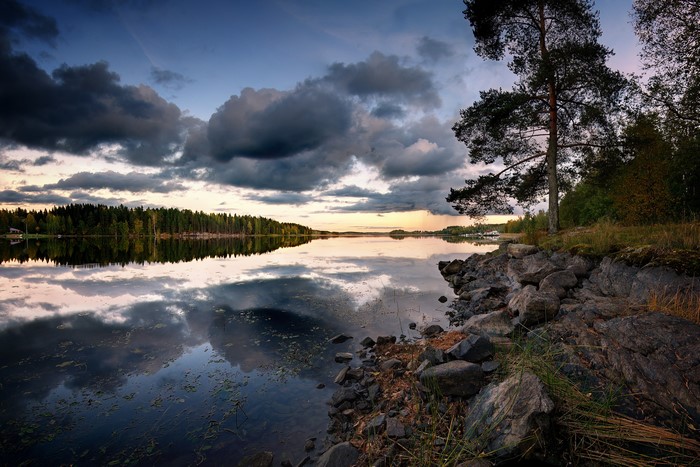 Lake with Trees and Clouds