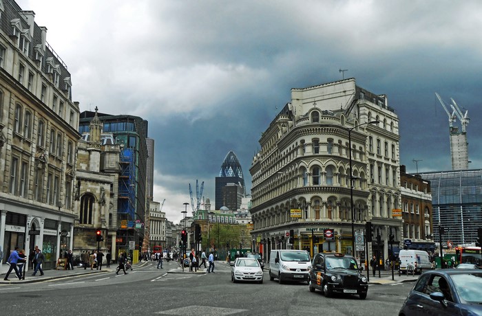 London Street Scene with Gherkin Building