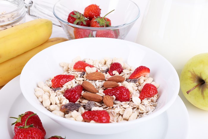 Bowl of Cereal with Strawberries and Almonds