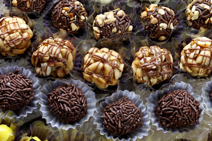 Sweets and candies with chocolate and nuts