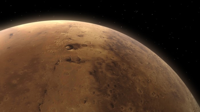 Surface of Mars with craters and stars