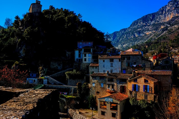 Roquesteron, France: Houses on a Mountainside