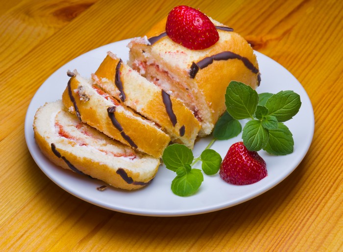 Strawberry Swiss Roll Pastry on a Plate