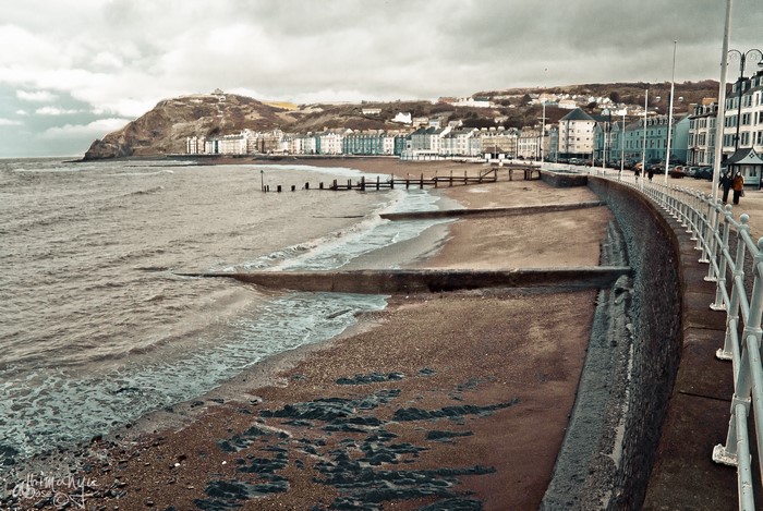 Aberystwyth, Wales Coastline with Houses and Beach