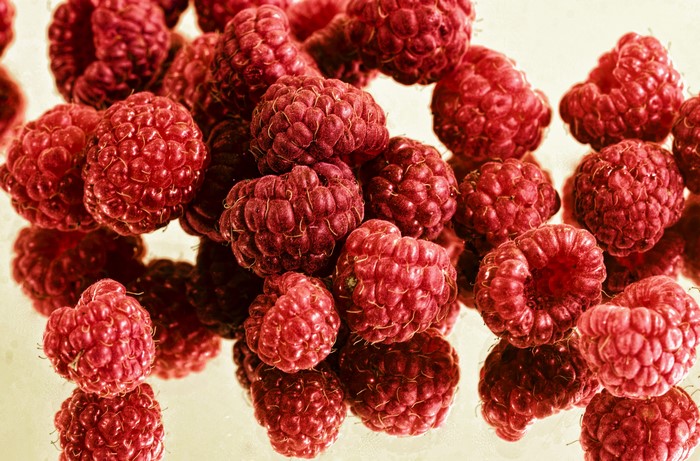 Close-up of fresh red raspberries