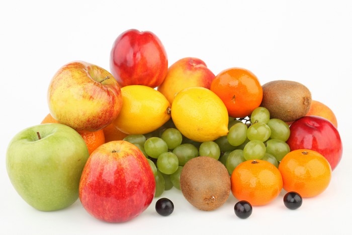 Assortment of Fruits: Apples, Kiwi, Grapes, Lemons, Oranges