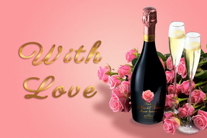 Bottega Champagne with Roses and Stemware