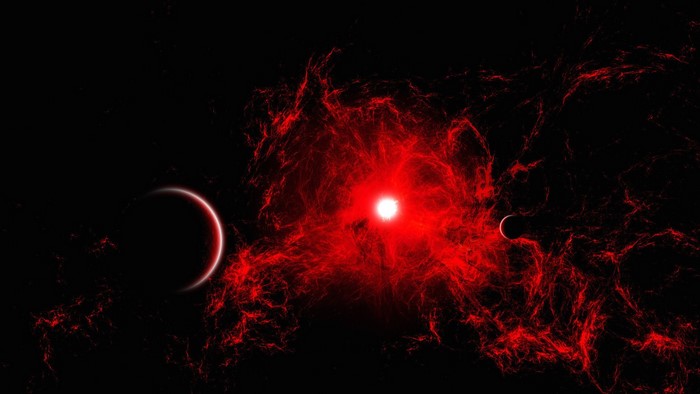 Planets and red nebulae in deep space