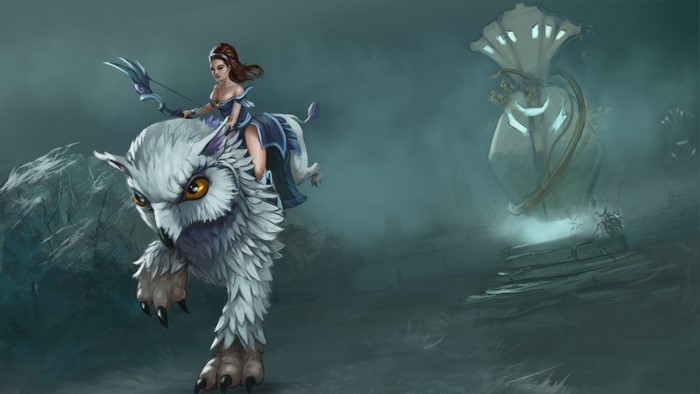 Mirana from DOTA 2 riding a white owl
