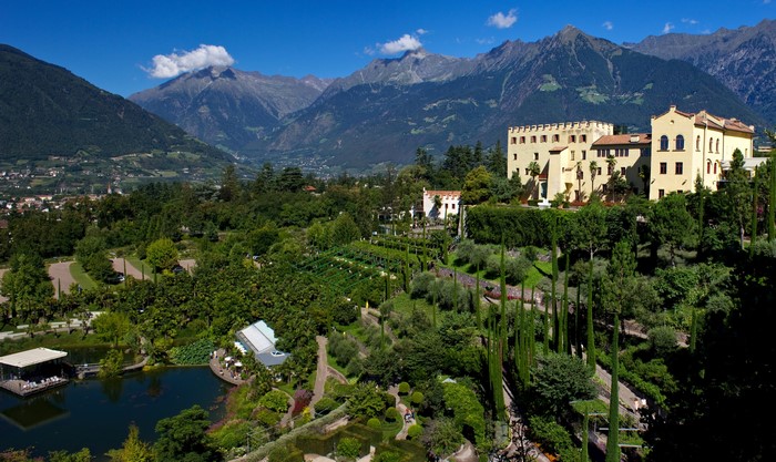 Trauttmansdorff Castle Gardens Merano Italy with Mountains