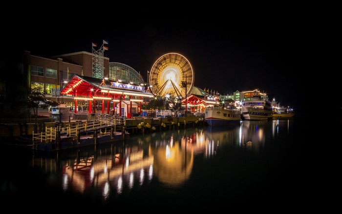 Navy Pier Ferris Wheel at Night in Chicago