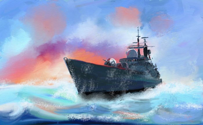 HMS Manchester sailing through rough seas