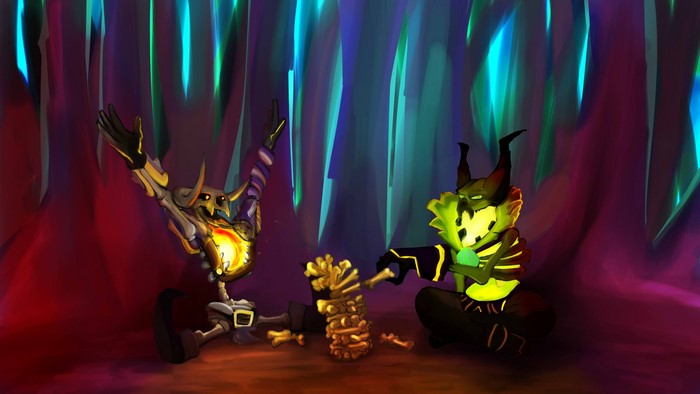 Clinkz and Pugna from DOTA 2 in a cave