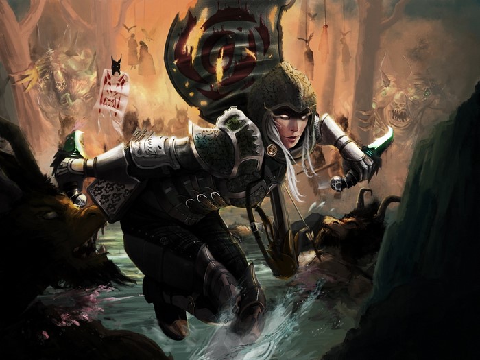 Demon Hunter from Diablo III in a dark forest
