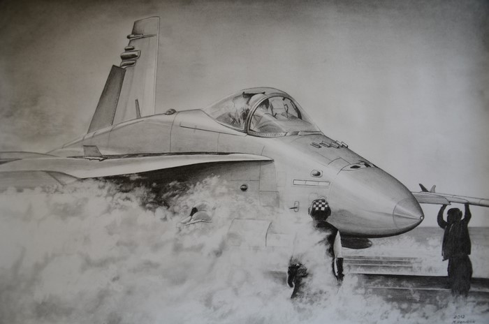 FA-18 Hornet Fighter Airplane on a Deck