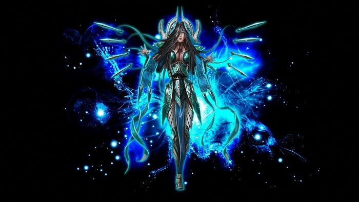 Irelia from League of Legends with blue energy