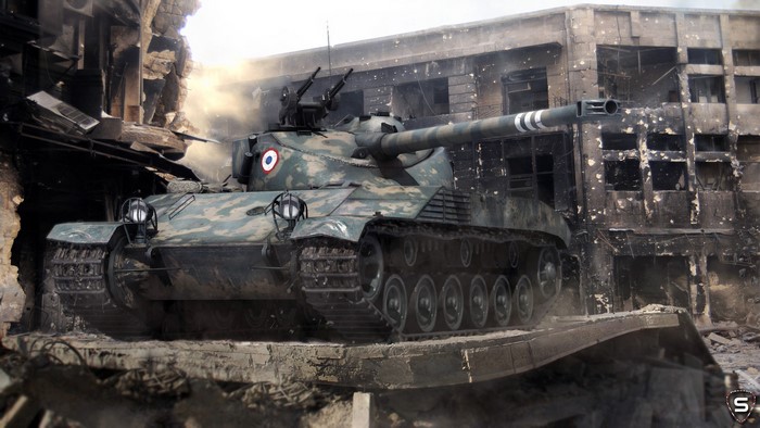 French AMX-13 light tank in a destroyed city