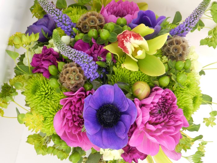 Bouquet with Orchids, Anemones, Peonies, and Chrysanthemums