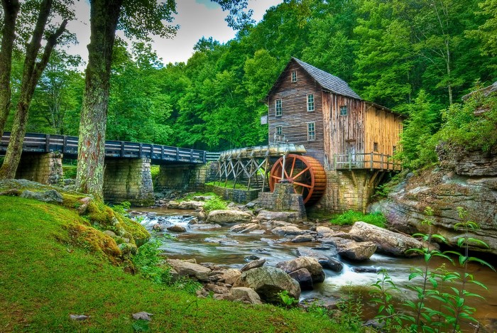 Watermill and bridge in Babcock State Park, USA